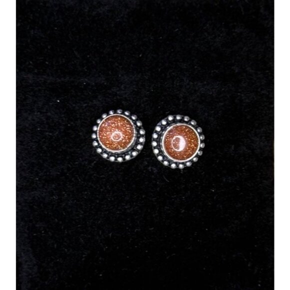 Gold Flecked Hand Made Sterling Silver Earrings - Picture 1 of 2